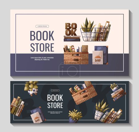 Illustration for Book store sale banners set vector illustration - Royalty Free Image