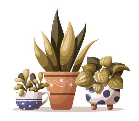Téléchargez les illustrations : Ensemble avec différents pots de plantes - en licence libre de droit
