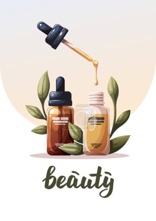 Poster design with set of creams and other cosmetics. Beauty, skin care, body care, cleansing concept. Vector illustration for banner, card, poster.           