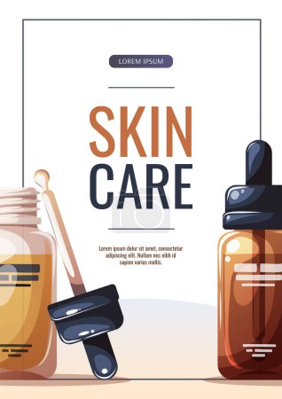 Poster design with set of creams and other cosmetics. Beauty, skin care, body care, cleansing concept. Vector illustration for banner, card, poster.
