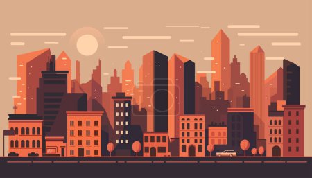 Photo for Cityscape background. Sunset town building silhouettes.  Minimal geometric flat style. Vector illustration - Royalty Free Image