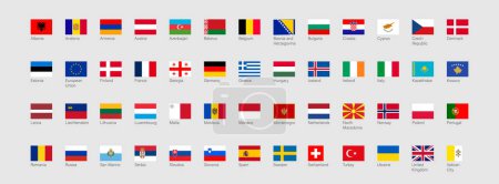 Illustration for 52 flags of European countries. Europe flag icon set. Flat element design. Vector isolated illustration - Royalty Free Image