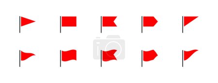 Rote Flagge setzte Symbol. Isoliertes Konzept von Zeiger, Tag und wichtiges Zeichen. Vektorillustration