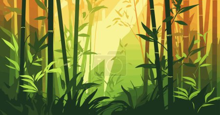 Téléchargez les illustrations : Forêt de bambous fond de dessin animé plat. Vecteur - en licence libre de droit