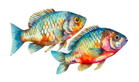 Illustration for Watercolor river fish isolated on white background. Vector illustration - Royalty Free Image