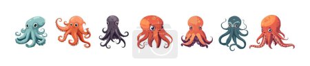 Illustration for Octopus flat cartoon set isolated on white background. Vector isolated illustration - Royalty Free Image