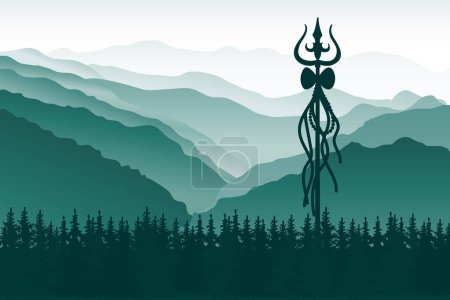 Téléchargez les illustrations : Shiva sur fond de montagnes. Carte de voeux pour Maha Shivratri, un festival hindou célébré du Seigneur Shiva. Son sacré indien Om ou Aum. Illustration vectorielle. - en licence libre de droit