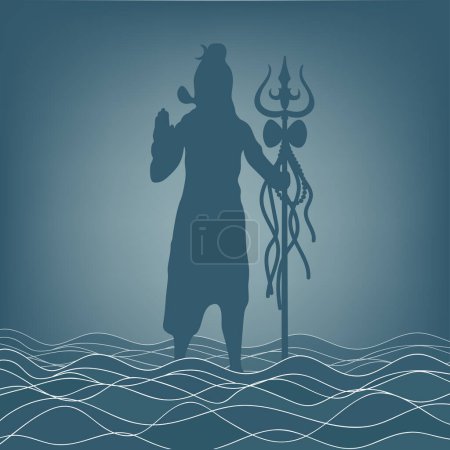 Téléchargez les illustrations : Shiva dans le contexte de l'océan. Carte de voeux pour Maha Shivratri, un festival hindou dédié au Seigneur Shiva. Son sacré indien Om ou Aum. Illustration vectorielle. - en licence libre de droit