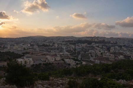 Landscape from the Jumping Mountain in Nazareth. Panoramic view. Sunset. High quality photo