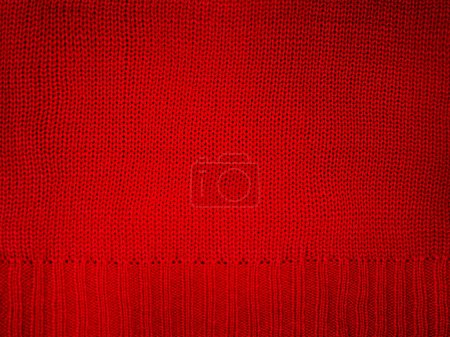 Photo for Knitted fabric red macro photo. Element of part of knitted clothes, sweater - Royalty Free Image