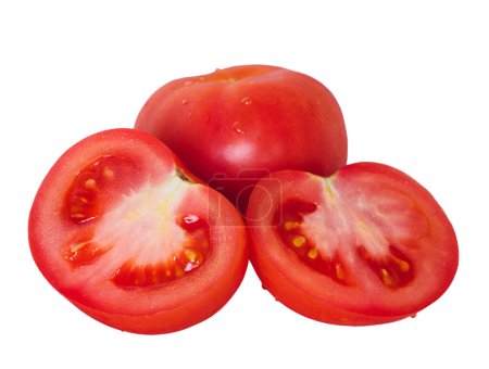 Photo for Red tomato isolate on a white background. Vegetable. Sliced and whole ripe tomato. - Royalty Free Image
