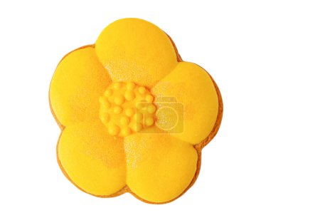 Photo for Dessert flower. Yellow gingerbread flower with five petals isolate on white background. - Royalty Free Image
