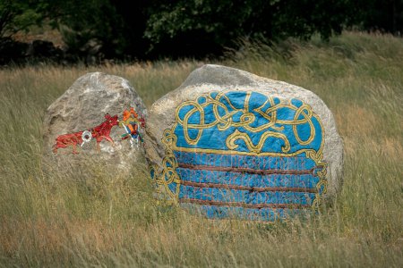 Photo for June 11, 20023: erratic boulders at Findlingspark Henzendorf, Brandenburg, Germany - Royalty Free Image