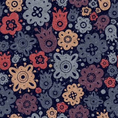 Illustration for Seamless pattern. Decorative background. Abstract silhouettes of flowers. Texture effect. Modern Art. Template for wrapping paper, wallpaper, textile. - Royalty Free Image