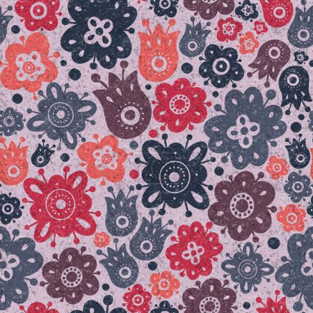 Illustration for Cute seamless pattern. Decorative background. Abstract silhouettes of flowers. Texture effect. Modern Art. Template for wrapping paper, wallpaper, textile. - Royalty Free Image