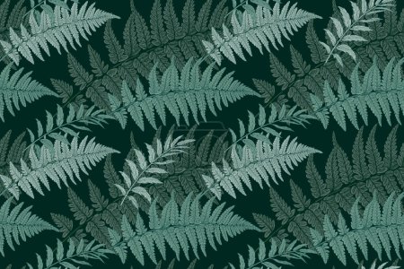 Illustration for Fern leaves. Natural seamless pattern. Dark background. Vector illustration. Template for textile, wallpaper, paper. - Royalty Free Image