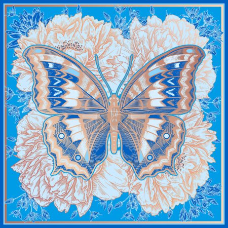 Ilustración de Mariposas, libélula y flores de fondo. Vintage. Ilustración vectorial. - Imagen libre de derechos