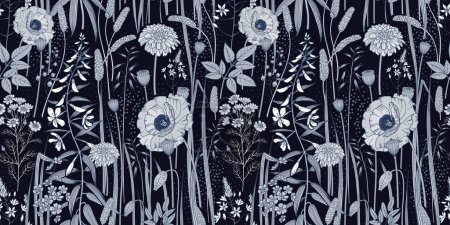 Illustration for Wild flowers and herbs seamless pattern. - Royalty Free Image
