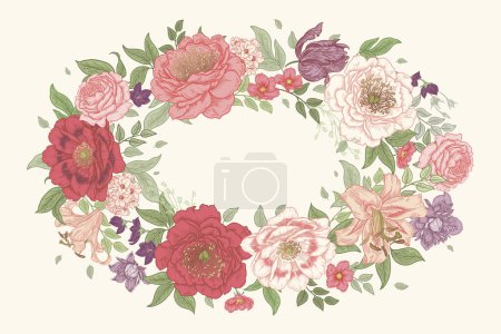 Ilustración de Corona de boda floral.Ilustración botánica vectorial. Vintage. - Imagen libre de derechos