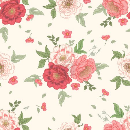 Illustration for Seamless Floral Pattern. Delicate Blooming Flowers on White Background. Vector. Vintage. - Royalty Free Image