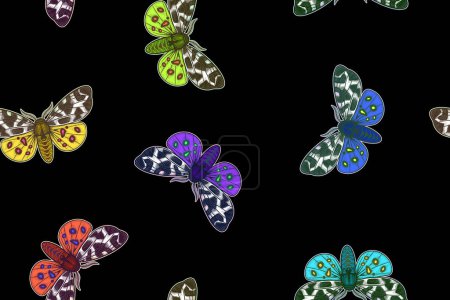 Ilustración de Vintage patrón sin costuras. Mariposas de Noche Brillante sobre fondo negro. Ilustración vectorial con insectos. Fondo de la naturaleza para papel, papel pintado, textiles - Imagen libre de derechos