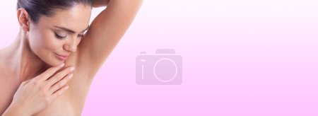 Photo for Close up of female armpit. Model touching her axilla. - Royalty Free Image