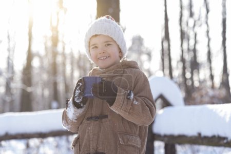 Photo for Mom and son have lots of fun taking a winter walk, having tea and decorating the Christmas tree. - Royalty Free Image