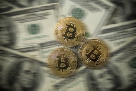 Photo for Dollars and bitcoin in different variations. - Royalty Free Image