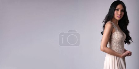 Photo for Beautiful Asian woman in wedding dress. - Royalty Free Image