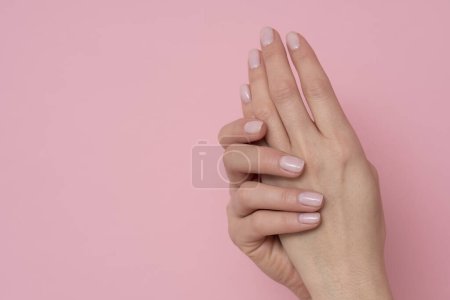 Photo for Natural manicure on pink background. - Royalty Free Image