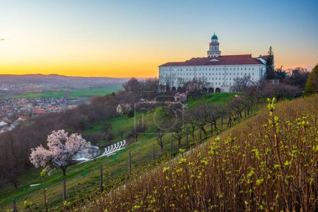 Pannonhalma Archabbey at the sunset time in spring, Hungary