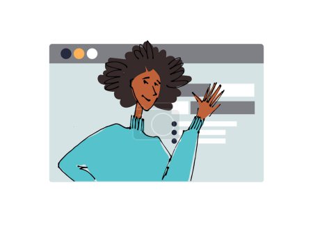 Illustration for Young girl in front of a computer screen. line illustrations, Flat style, isolated vector element, hand lettering - Royalty Free Image
