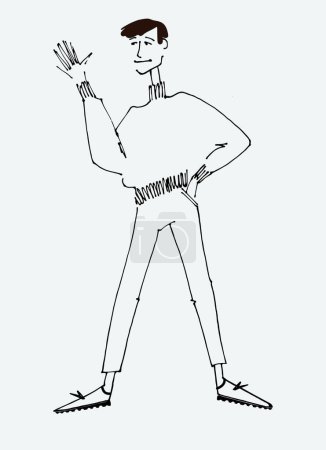 Illustration for Figure of a young man waving. line illustrations, Flat style, isolated vector element, hand lettering - Royalty Free Image