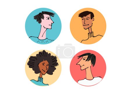 Illustration for Set of avatar of a young people on the bright background. line illustrations, Flat style, isolated vector element, hand lettering - Royalty Free Image