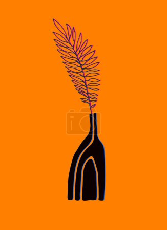 Illustration for Decor printable art. Hand drawn ceramic vase with Poaceae plants in bright luminescent colors. Vector illustration. Design for prints, posters, cards, textile - Royalty Free Image