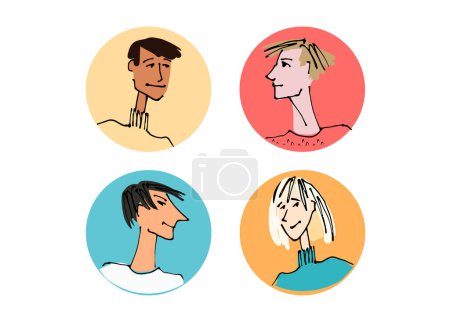Illustration for Set of avatar of a young people on the bright background. line illustrations, Flat style, isolated vector element, hand lettering - Royalty Free Image