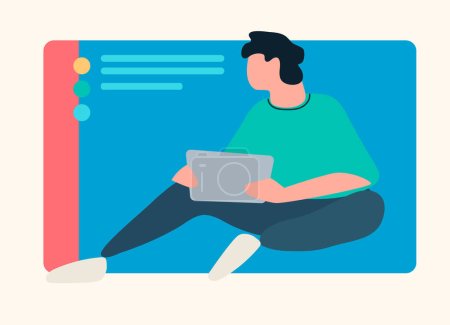 Illustration for Young people in front of a computer screen. line illustrations, Flat style, isolated vector element, hand lettering - Royalty Free Image