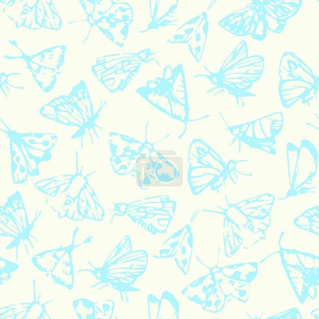 Illustration for Seamless pattern with fantasy moths, butterflies in pencil drawing sketch. Happy summer illustration. Wallpaper, textile, backgound for kids - Royalty Free Image