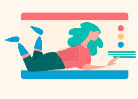 Illustration for Young people in front of a computer screen. line illustrations, Flat style, isolated vector element, hand lettering - Royalty Free Image