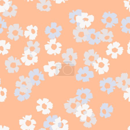 Illustration for Seamless pattern with hand drawn flowers in Color of the year 13-1023 Peach Fuzz for surface design and other design projects - Royalty Free Image