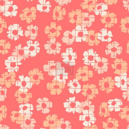 Illustration for Seamless pattern with hand drawn flowers in Color of the year 13-1023 Peach Fuzz for surface design and other design projects - Royalty Free Image