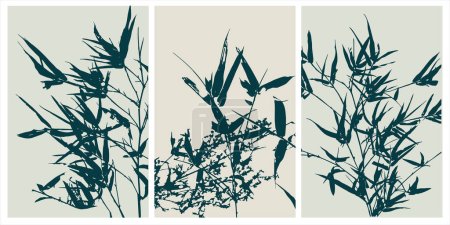 Home decor printable line art. Set of hand drawn vector brush-like paintings of flowers on backgrounds with brushstroke textures. Contemporary design for prints, posters, cards, textile