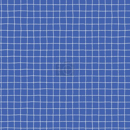 Seamless checkered repeating pattern with hand drawn grid. Blue plaid background for wrapping paper, surface design and other design projects