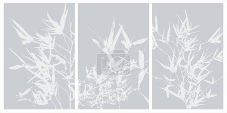 Illustration for Home decor printable line art. Set of hand drawn vector brush-like paintings of flowers on backgrounds with brushstroke textures. Contemporary design for prints, posters, cards, textile - Royalty Free Image