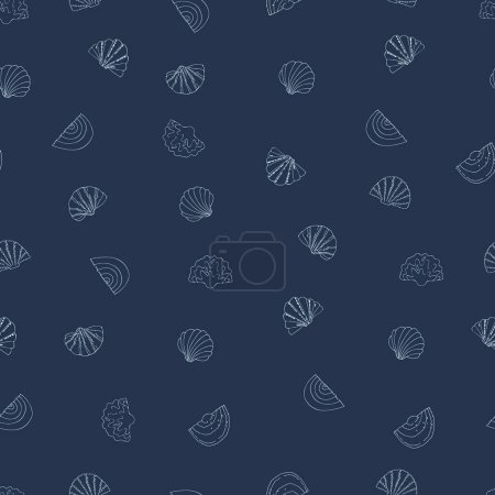 Seamless pattern with hand drawn shells, sands and waves on for surface design and other design projects. Summer and beach concept