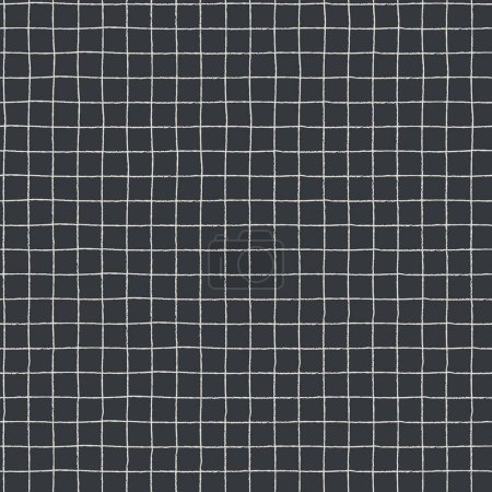 Seamless checkered repeating pattern with hand drawn grid. Dark plaid background for wrapping paper, surface design and other design projects