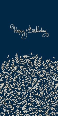 Happy Birthday greeting card design with flowers in trendy style and handwritten signature Happy Birthday on a bright background. Template for IG, web, postcard, social network