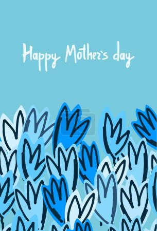 Diseño de la tarjeta de felicitación Happy Mothers Day. Flores elegantes y frase de saludo con letras a mano. Aislado sobre fondo oscuro