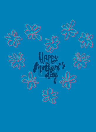 Diseño de la tarjeta de felicitación Happy Mothers Day. Flores elegantes y frase de saludo con letras a mano. Aislado sobre fondo oscuro