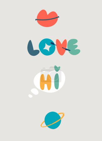 Sticker pack hand-lettered inspirational phrases. Positive emotions concept. Multicolored letters in quote isolated on light-colored background